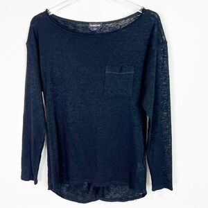 BEBE BLACK BOATNECK BREAST POCKET BURNOUT KNIT SHIRT WOMENS SZ XS